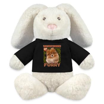 Pomeran, Spitz illustration vintage, chien disant - Lapin en peluche recyclé MiniFeet® Crème - noir - Devant