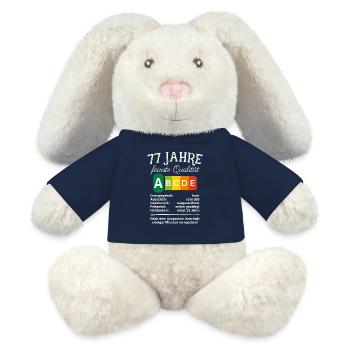 77 Jahre Feinste Qualität Geschenk 77. Geburtstag - MiniFeet® RecycelHase® Creme - French Navy - Vorne
