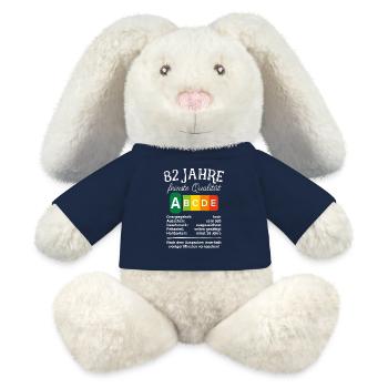 82 Jahre Feinste Qualität Geschenk 82. Geburtstag - MiniFeet® RecycelHase® Creme - French Navy - Vorne