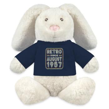 Anniversaire Août 1957 Cadeau rétro - Lapin en peluche recyclé MiniFeet® Crème - bleu marine - Devant
