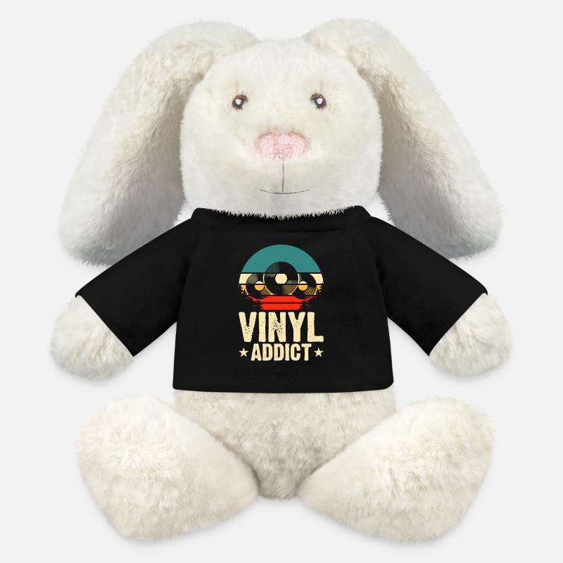 Accro au vinyle - Lapin en peluche recyclé MiniFeet® Crème - noir