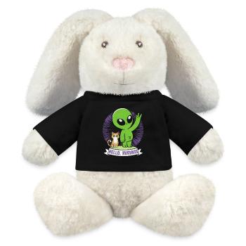bande dessinée extraterrestre drôle, extraterrestres avec chat, dire - Lapin en peluche recyclé MiniFeet® Crème - noir - Devant