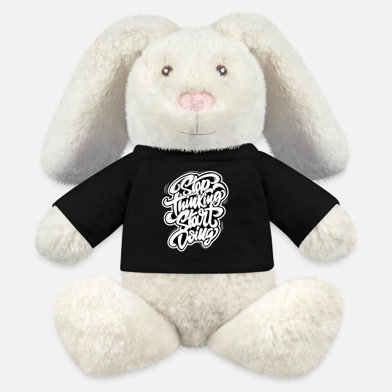 Stop thinking start doing hand-drawn graphic - MiniFeet® RecycelHase® Bunny Cream - black