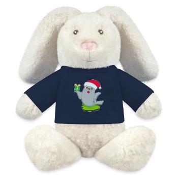Paquet de Noël scellé - Lapin en peluche recyclé MiniFeet® Crème - bleu marine - Devant