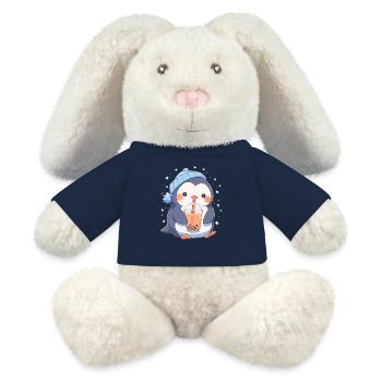 Kawaii Pinguin trinkt Boba Bubble Tea Chibi - MiniFeet® RecycelHase® Creme - French Navy - Vorne