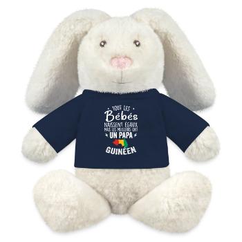 Bébés égaux meilleurs ont un papa Guinéen - Lapin en peluche recyclé MiniFeet® Crème - bleu marine - Devant