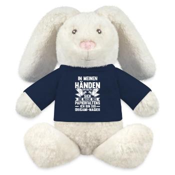 Art japonais pliage Origami - Lapin en peluche recyclé MiniFeet® Crème - bleu marine - Devant