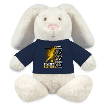 1982 Année de naissance Anniversaire Football - Lapin en peluche recyclé MiniFeet® Crème - bleu marine - Devant