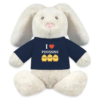 Humour petit poussin - Lapin en peluche recyclé MiniFeet® Crème - bleu marine - Devant