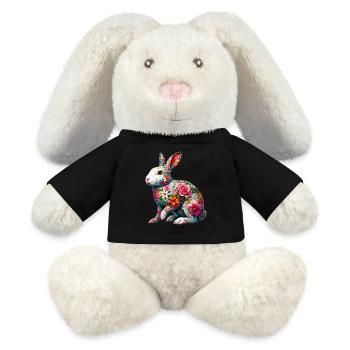 Hase mit Blumen geschmückt - MiniFeet® RecycelHase® Creme - Schwarz - Vorne