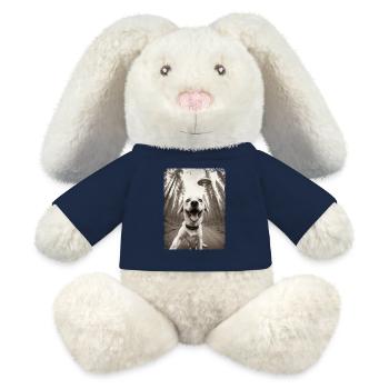 Selfie de chiens avec un vaisseau spatial extraterrestre - Lapin en peluche recyclé MiniFeet® Crème - bleu marine - Devant