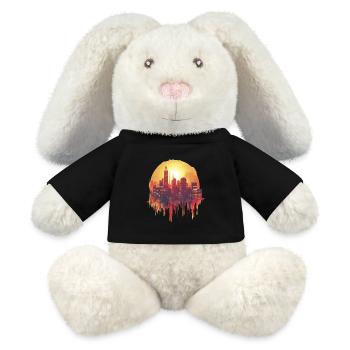 Stadt Skyline bei Sonnenuntergang - MiniFeet® RecycelHase® Creme - Schwarz - Vorne