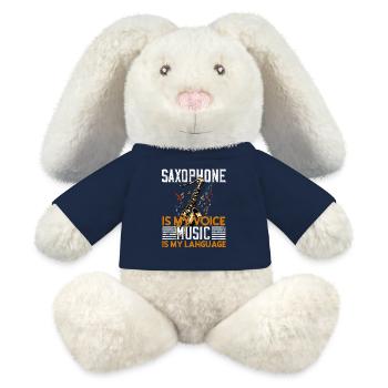 Joueur de saxophone de conception de saxophone drôle disant - Lapin en peluche recyclé MiniFeet® Crème - bleu marine - Devant