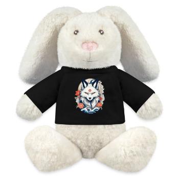 Weißer Kitsune Fuchs Japanische Kirschblüten - MiniFeet® RecycelHase® Creme - Schwarz - Vorne
