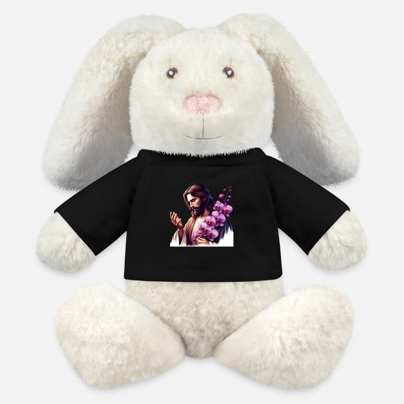 Jesus mit lila Orchideen - MiniFeet® RecycelHase® Creme - Schwarz