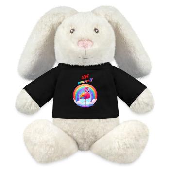 Mois de la fierté Flamingo Rainbow Love Yourself Fun - Lapin en peluche recyclé MiniFeet® Crème - noir - Devant