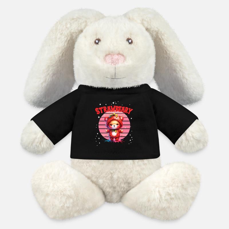 Japaner Kawaii Kleiner Bär mit Erdbeeren im Kostüm - MiniFeet® RecycelHase® Creme - Schwarz