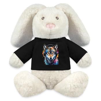 Wolf Kopfhörer Musik Bunt Tier Design Print - MiniFeet® RecycelHase® Creme - Schwarz - Vorne