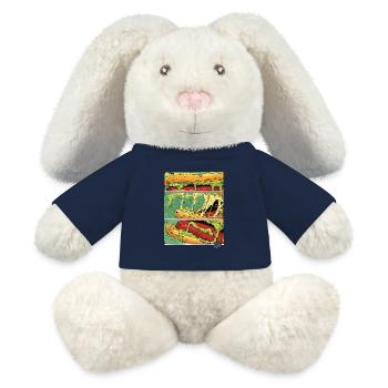 Planches BD : Saucisse monstre au fromage dans un petit pain - Lapin en peluche recyclé MiniFeet® Crème - bleu marine - Devant