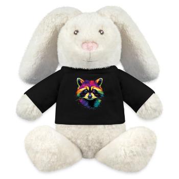 Waschbär Popart Bunt Regenbogen Raccoon Waschbären - MiniFeet® RecycelHase® Creme - Schwarz - Vorne