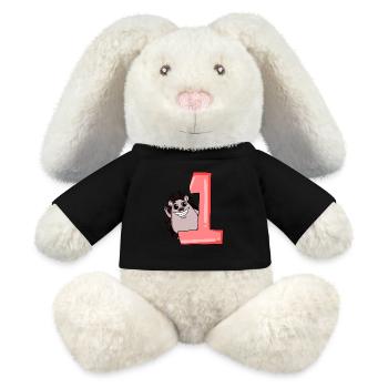 1 year old - school enrollment - hedgehog motif - number 1 - MiniFeet® RecycelHase® Bunny Cream - black - Front