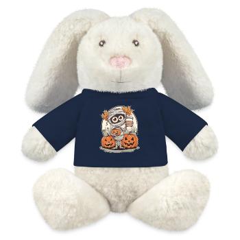 Petite momie effrayante avec des citrouilles - Lapin en peluche recyclé MiniFeet® Crème - bleu marine - Devant