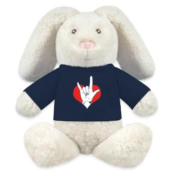 Langue des signes ASL sourd - Lapin en peluche recyclé MiniFeet® Crème - bleu marine - Devant