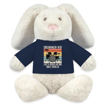 Drummer kid like a regular kid only cooler - Lapin en peluche recyclé MiniFeet® Crème - bleu marine - Devant