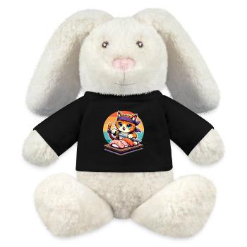 Sushi Master Cat with Sunset holding Katana knife - MiniFeet® RecycelHase® Bunny Cream - black - Front