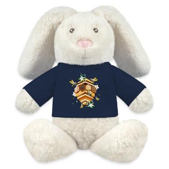 Ruche envahie par les abeilles et les pommiers en fleurs - Lapin en peluche recyclé MiniFeet® Crème - bleu marine - Devant