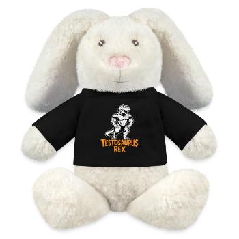 Testosaurus Rex Lustiger Bodybuilder Dinosaurier - MiniFeet® RecycelHase® Creme - Schwarz - Vorne