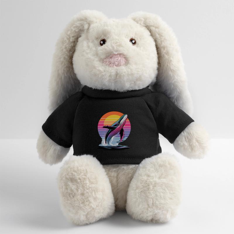 Baleine au coucher du soleil devant un Lapin en peluche recyclé MiniFeet® Crème