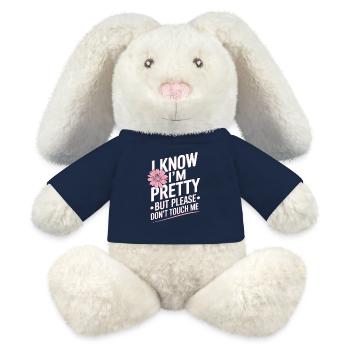 Je sais que je suis jolie mais s’il vous plaît ne me touchez pas les femmes - Lapin en peluche recyclé MiniFeet® Crème - bleu marine - Devant
