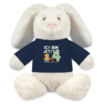 J’ai maintenant 4 ans Bagger Bear 4ème anniversaire - Lapin en peluche recyclé MiniFeet® Crème - bleu marine - Devant