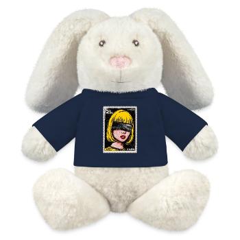 Femme avec bandeau sur les yeux en timbre pop art - Lapin en peluche recyclé MiniFeet® Crème - bleu marine - Devant