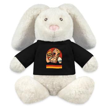 Dirndl woman eats giant burger - MiniFeet® RecycelHase® Bunny Cream - black - Front