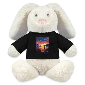 Ambiance nocturne aux Pays-Bas avec des moulins à vent - Lapin en peluche recyclé MiniFeet® Crème - noir - Devant