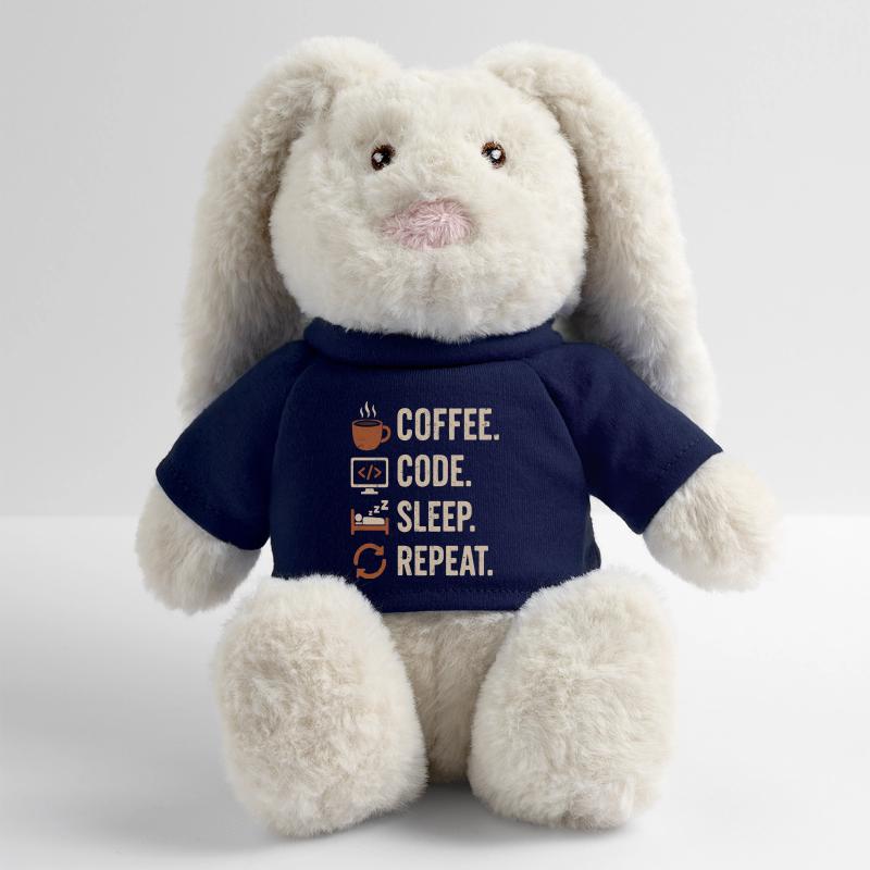 Codeur Geek Routine – Café, Code, Dodo, Encore Lapin en peluche recyclé MiniFeet® Crème