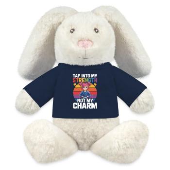 Fille en costume de karaté avec motif arc-en-ciel - Lapin en peluche recyclé MiniFeet® Crème - bleu marine - Devant