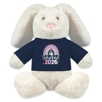 Schulkind 2026 Regenbogen - MiniFeet® RecycelHase® Creme - French Navy - Vorne