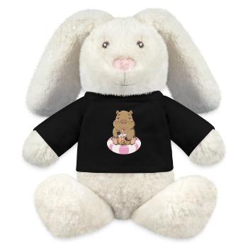 Wombat détendu avec illustration de thé à bulles - Lapin en peluche recyclé MiniFeet® Crème - noir - Devant