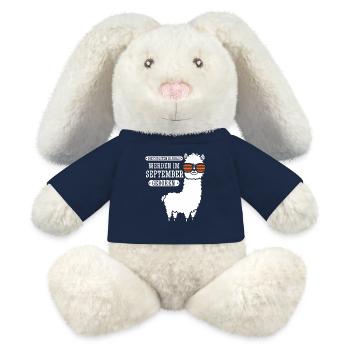 September Geburtstag Alpaka Spruch Lustig - MiniFeet® RecycelHase® Creme - French Navy - Vorne