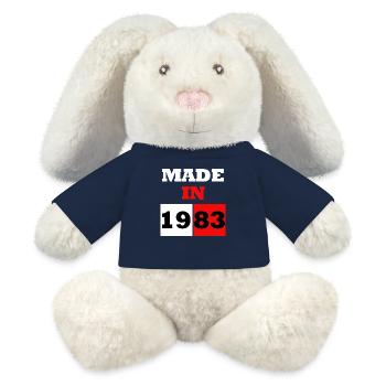 Made in 1983 Birthday Retro Block - MiniFeet® RecycelHase® Bunny Cream - french navy - Front