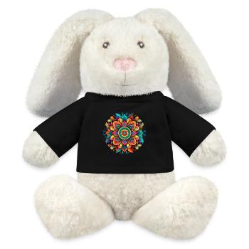 Buntes Mandala Lebendiges Blumenmuster - MiniFeet® RecycelHase® Creme - Schwarz - Vorne