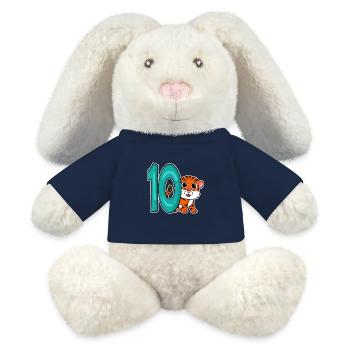 10 Jahre alt - 10. Geburtstag - Kindergeburtstag - MiniFeet® RecycelHase® Creme - French Navy - Vorne