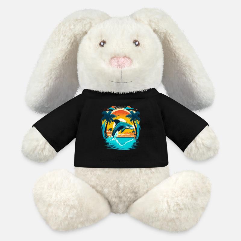 Springender Delphin im Sonnenuntergang - MiniFeet® RecycelHase® Creme - Schwarz