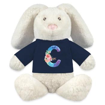 Lettre c watercolor - Lapin en peluche recyclé MiniFeet® Crème - bleu marine - Devant