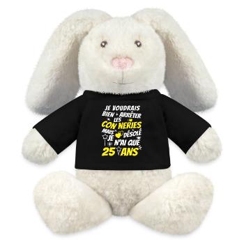 conneries 25 ans / humour anniversaire 25 ans - Lapin en peluche recyclé MiniFeet® Crème - noir - Devant