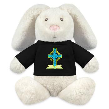 Croix, Bible, Paix Mondiale, Paix, Jésus - Lapin en peluche recyclé MiniFeet® Crème - noir - Devant