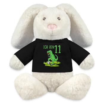 Dinosaurier Rex Fußball 11 Geburtstag Grün - MiniFeet® RecycelHase® Creme - Schwarz - Vorne